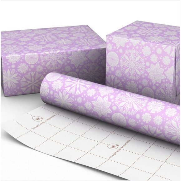 Hallmark Wrapping Paper Snowflakes on Lavender Pastel 35 sq ft Roll Holiday Gift - Picture 3 of 6
